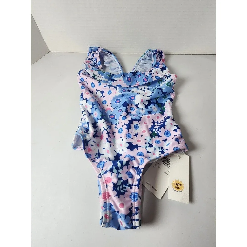 NWT Angel Season Girl’s One Piece Floral Swimsuit - Size 2T - UPF 50+